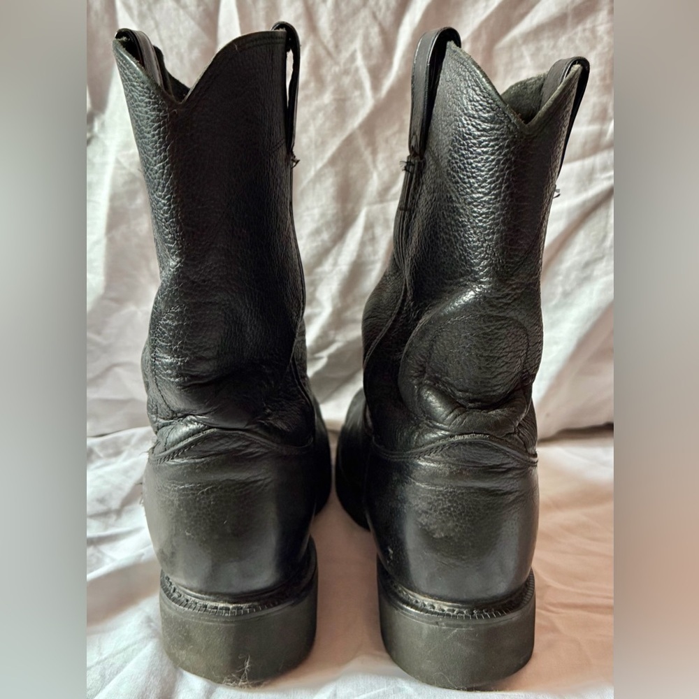 Justin Men’s Black work boots 4767 So 7.5. Scratches On Toes - Picture 5 of 7